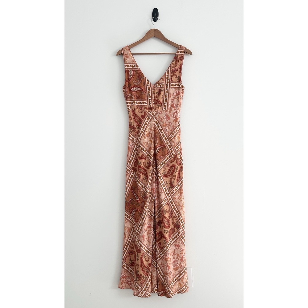 Paper Heart Small Orange Multicolor Floral Paisley Rayon Linen Maxi Dress NWOT - Picture 3 of 14